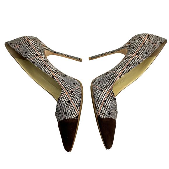 Sarah Flint Perfect Pump 100 Espresso Glen Check Plaid Suede Heels 39.5 (8.5 US) - Picture 7 of 9
